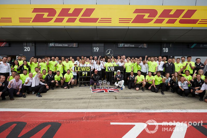 Mercedes team celebrates British GP victory