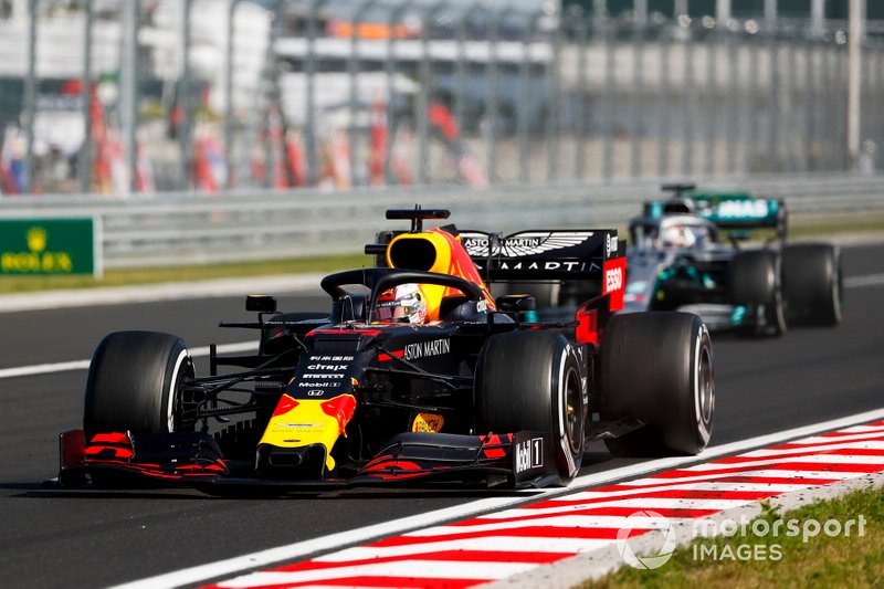 Max Verstappen, Red Bull Racing RB15, leads Lewis Hamilton, Mercedes AMG F1 W10