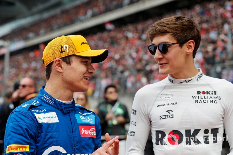 Lando Norris, McLaren, and George Russell, Williams Racing