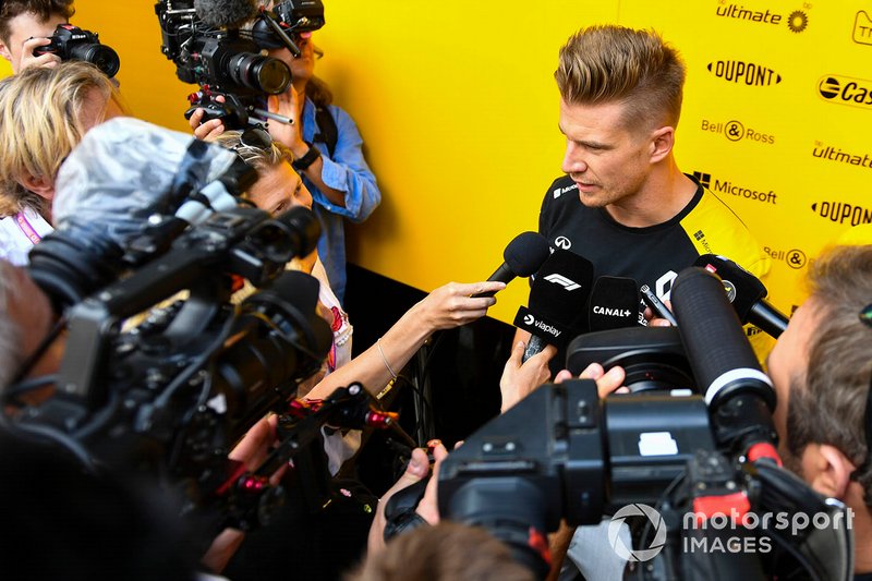 Nico Hulkenberg, Renault F1 Team, speaks to the media