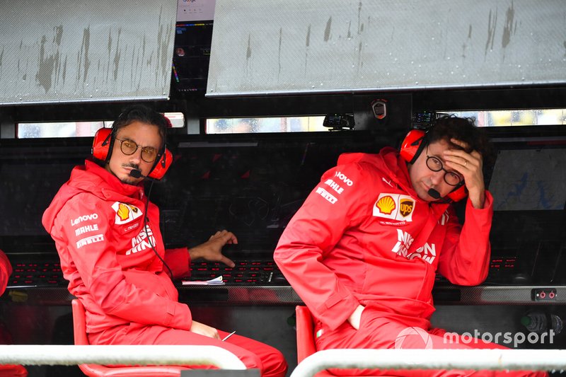 Laurent Mekies, Sporting Director, Ferrari, and Mattia Binotto, Team Principal Ferrari, on the pit wall