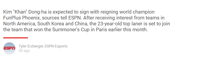 ESPN爆料：FPX.Khan正在连接
