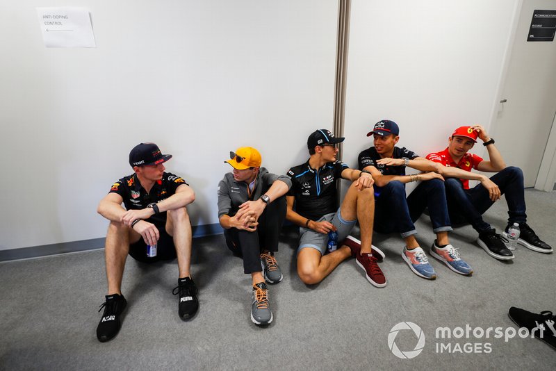 Max Verstappen, Red Bull Racing, Lando Norris, McLaren, George Russell, Williams Racing, Alexander Albon, Toro Rosso, and Charles Leclerc, Ferrari