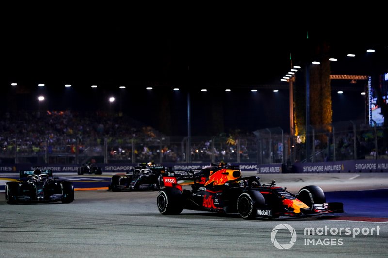 Max Verstappen, Red Bull Racing RB15, leads Lewis Hamilton, Mercedes AMG F1 W10