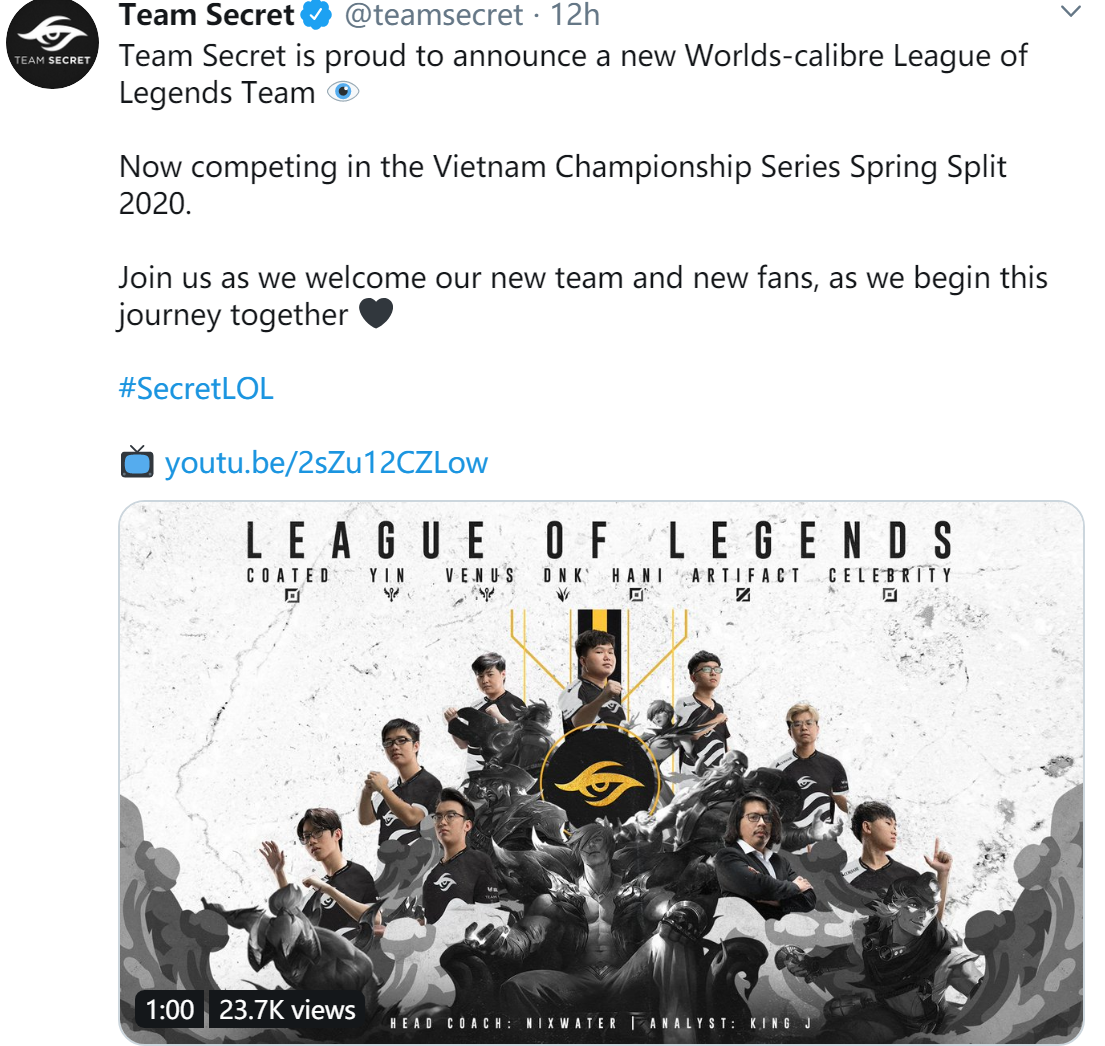 TeamSecretç§å¯æéï¼è¿åè¶åVCSèèµ æ¶è´­LKæéåé¢