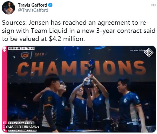 外媒爆料：TL戰隊與Jensen簽下3年420萬美元合同